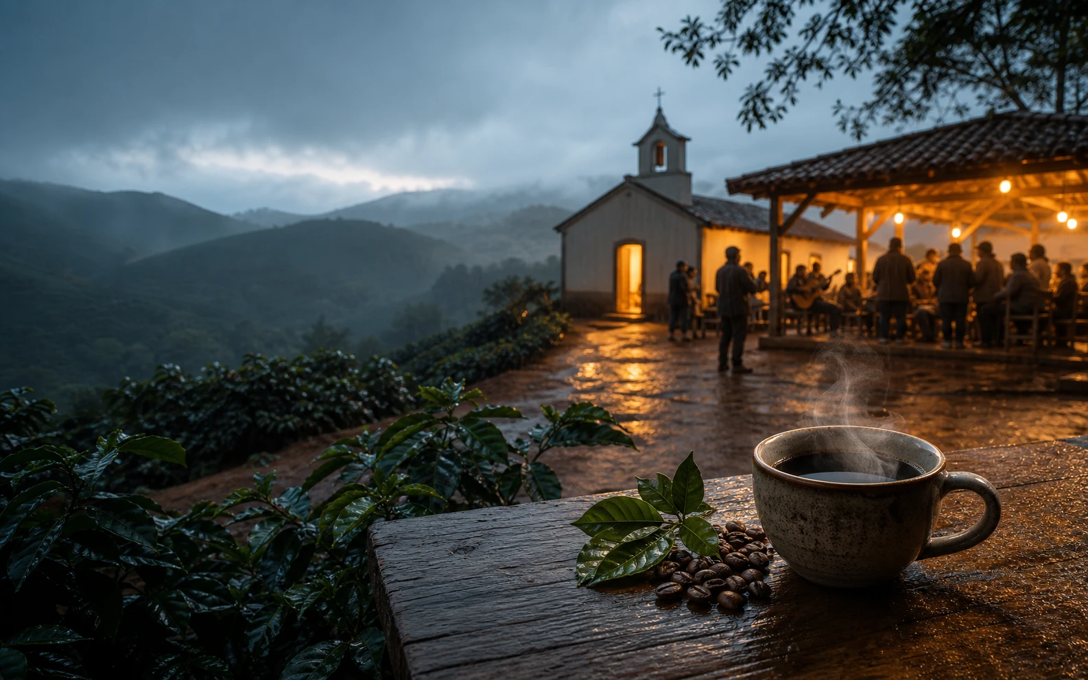 Café, chuva e encontro nas montanhas da Região de Pinhal